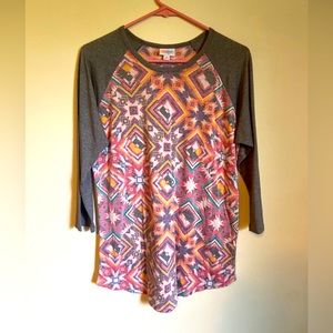 Lularoe 3/4 sleeve medium shirt, Heather multiple coloring with shapes